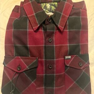 DIXXON Orlok Size L BRAND NEW - Maroon and Black with Gray Lines Flannel